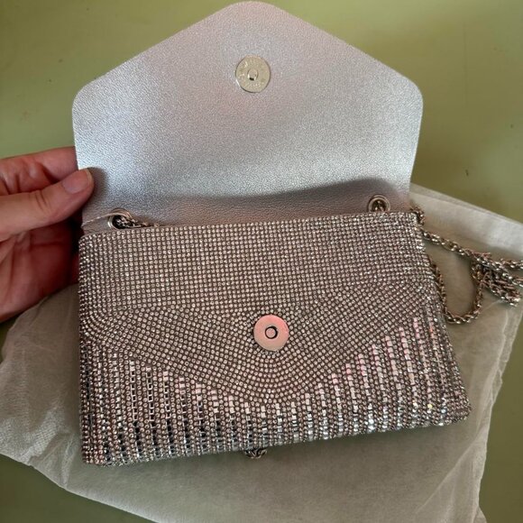 Golden Pearl Rhinestone Bow Flip Clutch Wedding Prom Cocktail Mini Bag - Picture 6 of 9